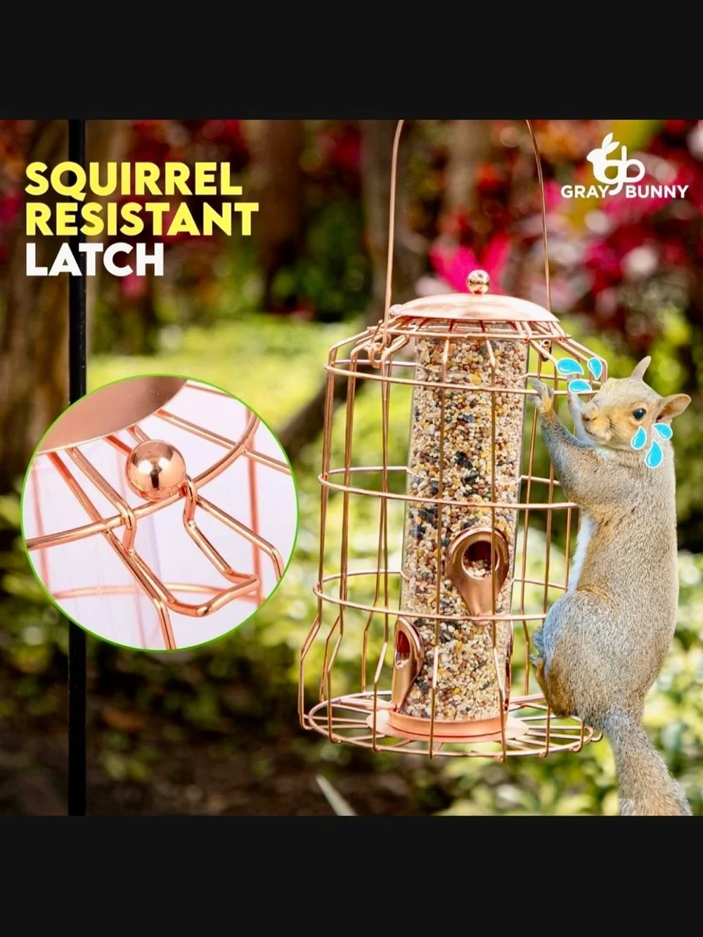 Gray Bunny Rose Gold Bird Seed Feeder Decorative Caged Tube Bird Feeder New